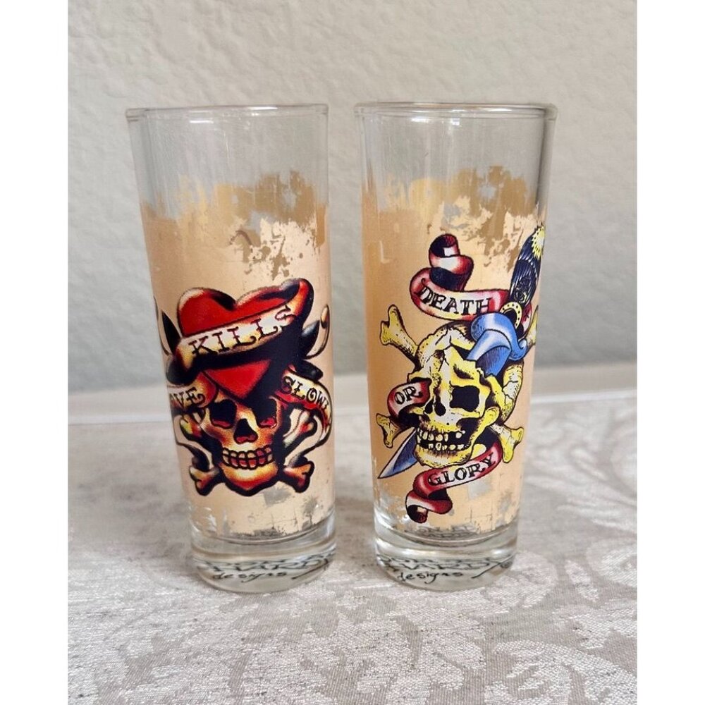 Vintage Don Ed Hardy Designs Shot Glasses, Set of 2